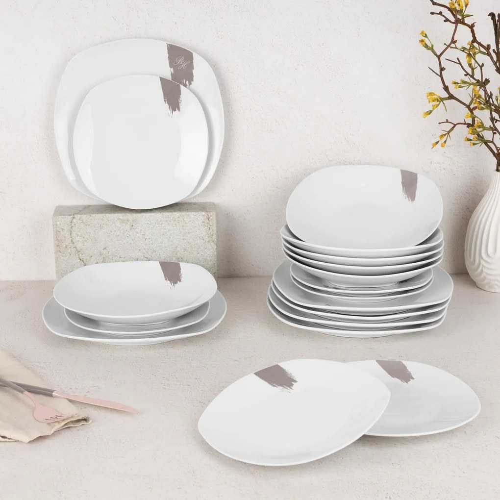 BerlingerHaus Set de 18 farfurii Taupe, alb-gri