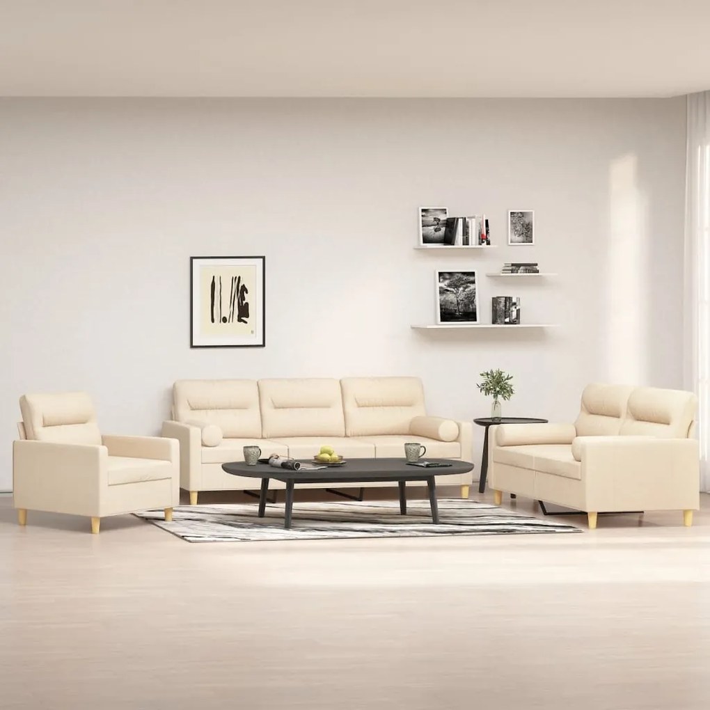 3153747 vidaXL Set canapea perne/perne decorative, 3 piese, crem, textil