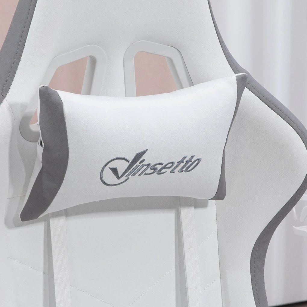 Vinsetto Scaun gaming fauteuil gaming ergonomic cu spătar inclinabil la 135° și suport lombar, 65 x 65 x 121-129 cm alb | Aosom Romania