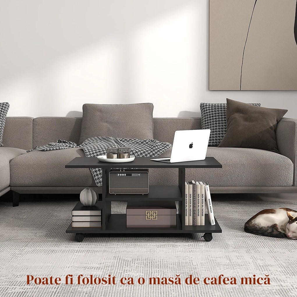 Mobilier Pentru Tv in Lemn cu Roti HOMCOM, Negru,40x40x80cm| Aosom RO | Aosom Romania