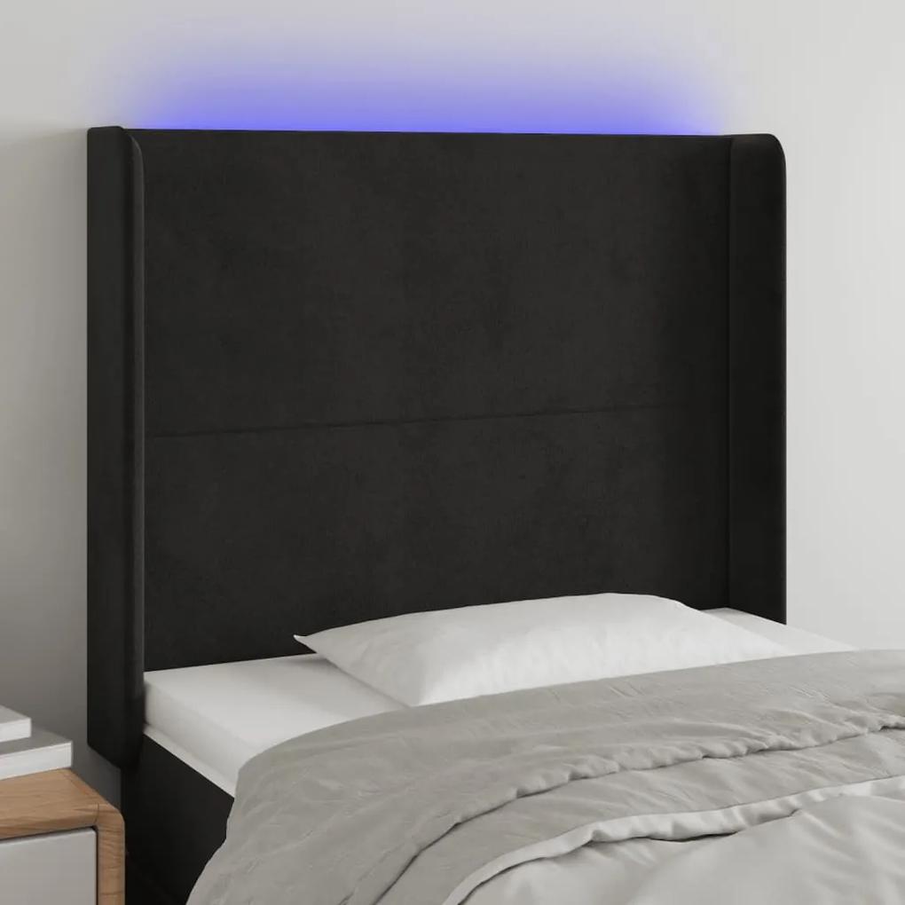 3123800 vidaXL Tăblie de pat cu LED, negru, 83x16x118/128 cm, catifea