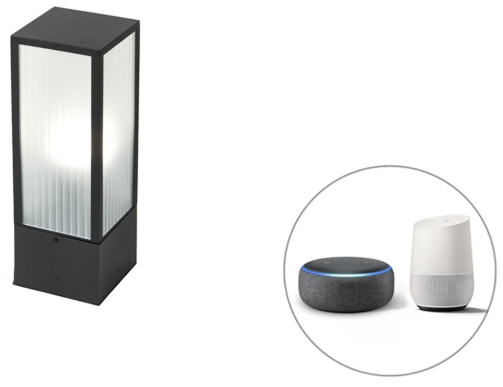 Lampă de exterior inteligentă de podea neagră cu sticlă nervurată 40 cm inclusiv Wifi A60 - Charlois