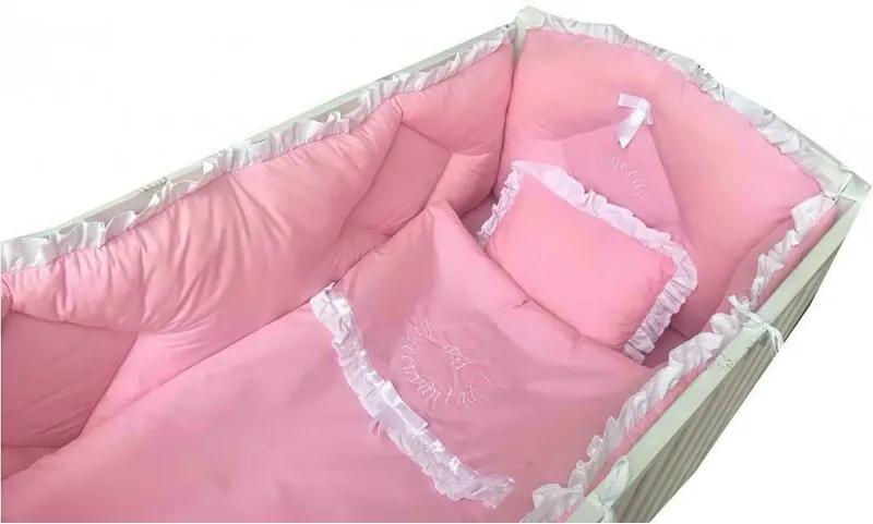 Deseda - Lenjerie de pat brodata  pt bebelusi  cu aparatori laterale roz - 120*60 cm