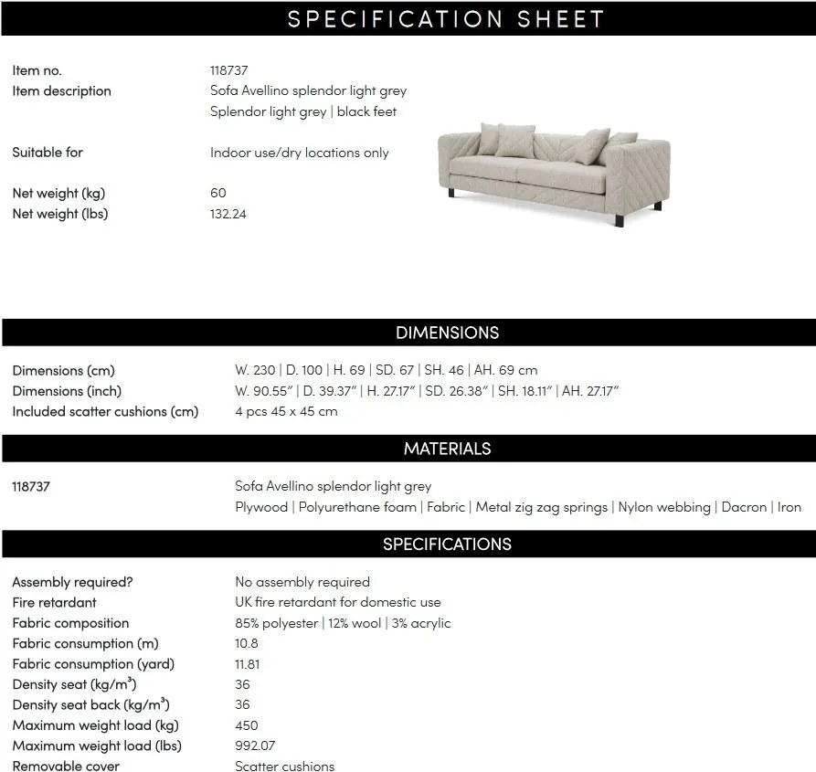 Canapea design LUX Avellino, Splendor light grey