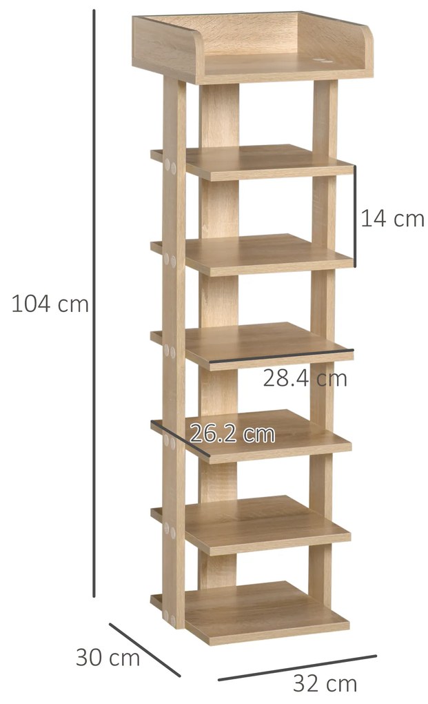 HOMCOM Dulap pentru pantofi din Lemn pentru Hol, Raft pentru 6 Pantofi cu Spatiu de depozitare, 32x30x104cm, stejar | Aosom Romania