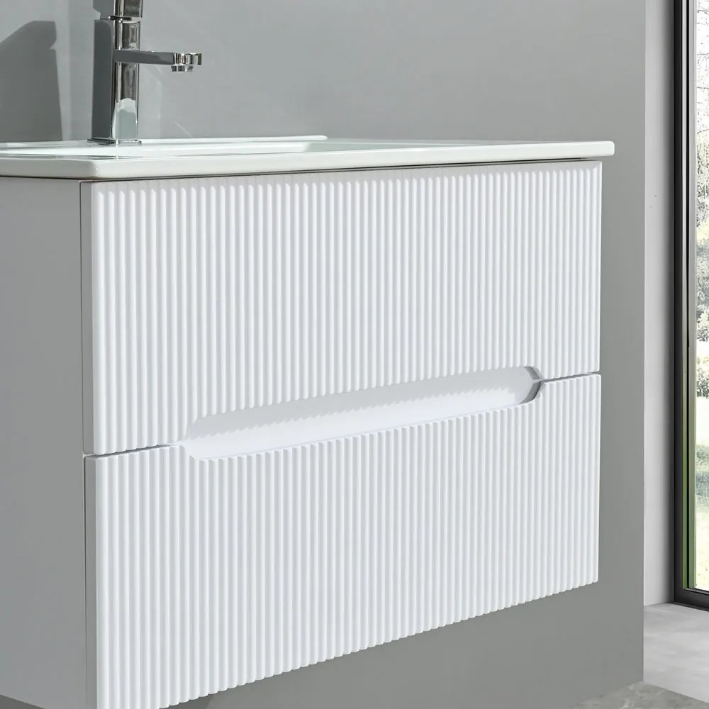 Trent 80 dulap de baie inferior cu chiuvetă ceramică 2 sertare, alb