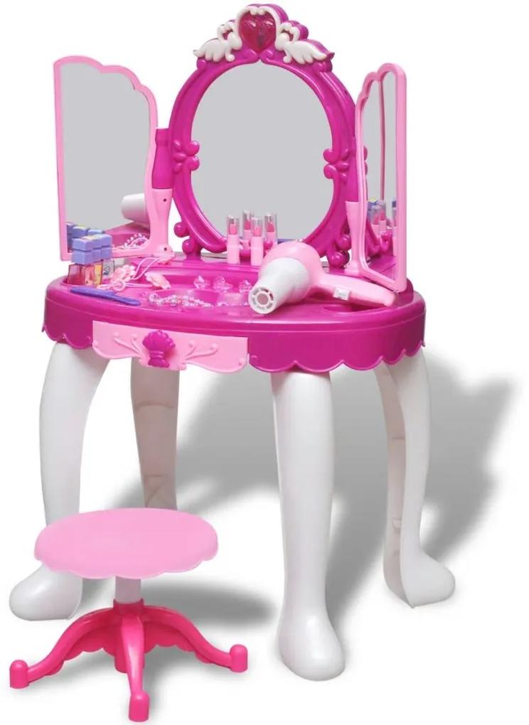 vidaXL Masă de toaletă de jucărie cu 3 oglinzi, camera de joacă, lumină/sunet