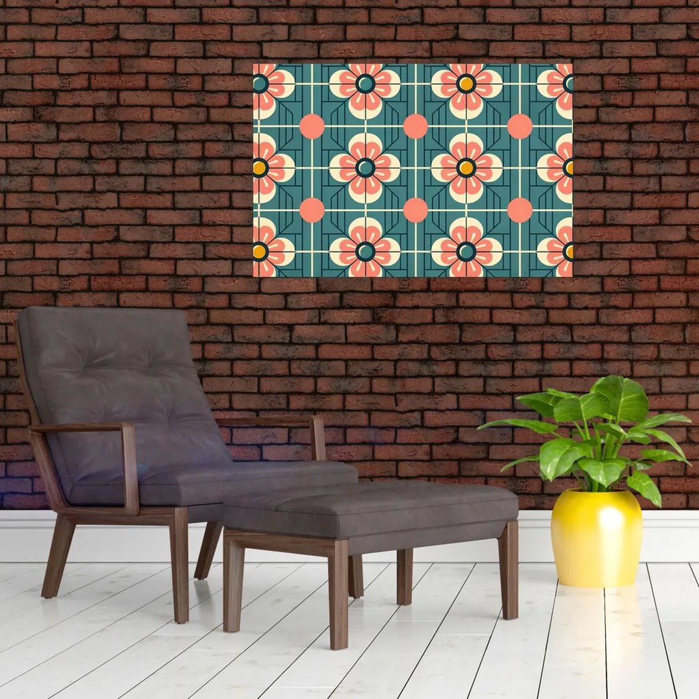 Tablou - Model retro cu flori (90x60 cm)