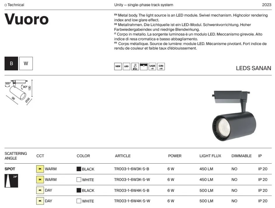 Spot LED, accesoriu pentru sinele monofazate Unity, Vuoro alb