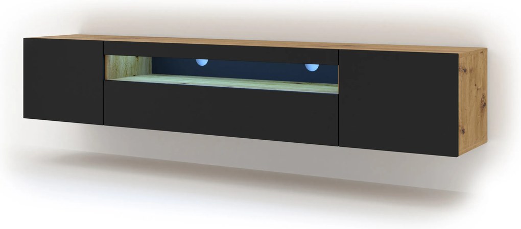 Masă TV/Dulap Aurora 200 (Stejar artisan + Negru mat). 1057703