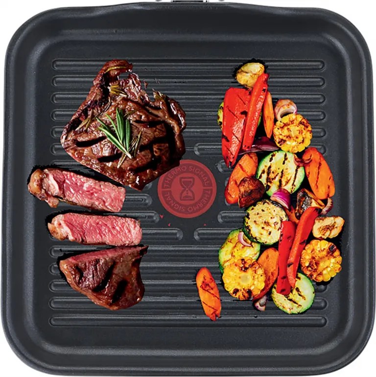 Tigaie grill Tefal SELECTION G2844032, 26x26 cm, Acoperire antiaderenta din titan, Thermo-Signal, Thermo-Fusion, Inductie, Negru