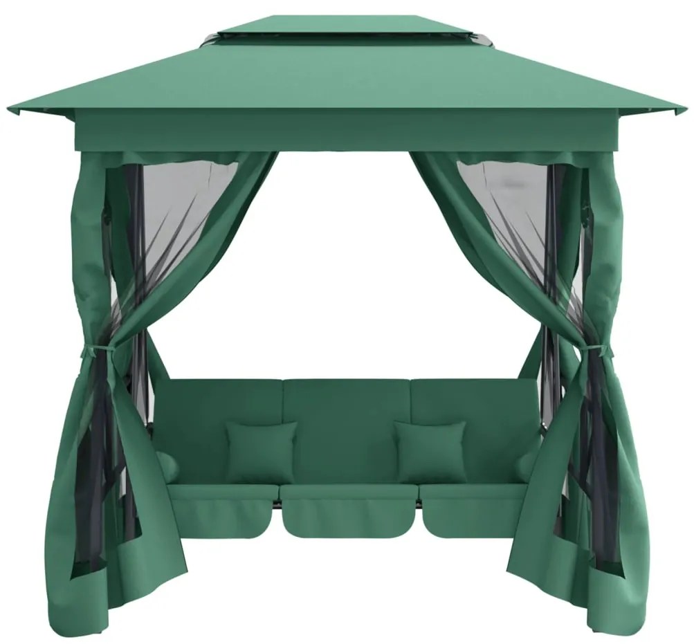 Balansoar extensibil cu pavilion Pavilion de gradina &amp; balansoar convertibil verde textil &amp; otel