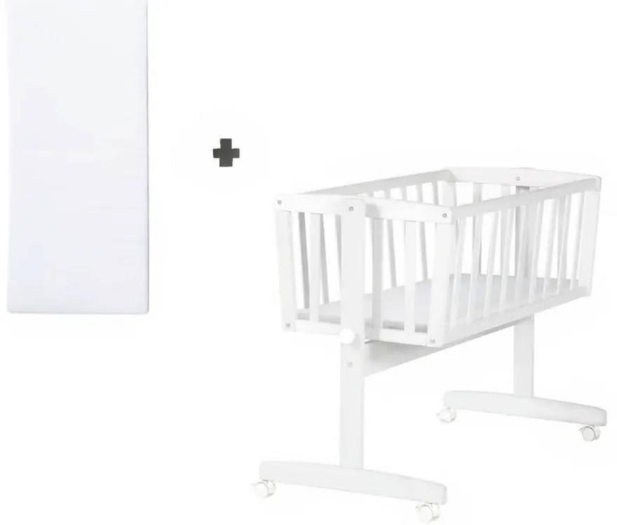 Pătuț leagăn alb cu roți 40x90 cm – Roba