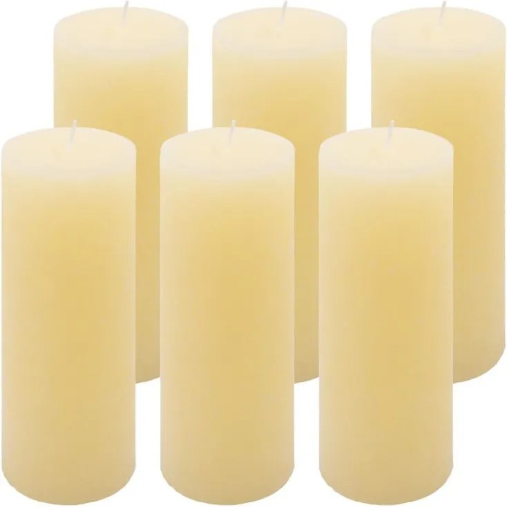 Set de lumânări rustice, 20 cm, Ø 7,5 cm, crem, 6 buc