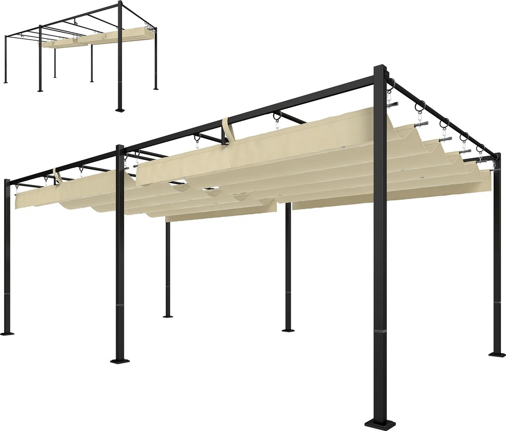 Outsunny Pergolă de grădină cu acoperiș glisant UV50+ din metal, 5.7x2.95m, Bej | Aosom Romania