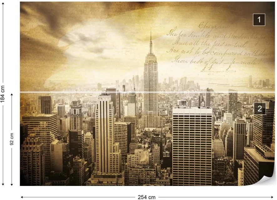 GLIX Fototapet - City New York Vintage Sepia Vliesová tapeta  - 254x184 cm