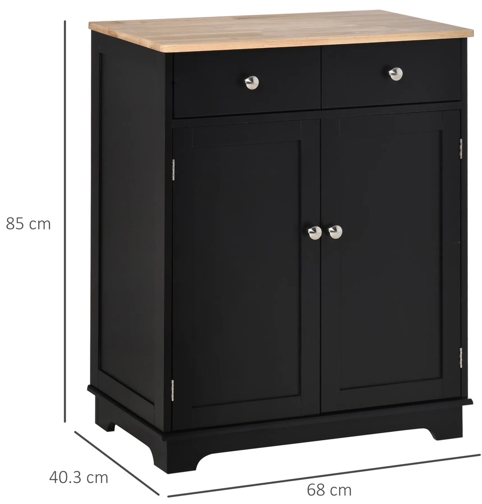 HOMCOM Mobila de depozitare bufet pentru living cu dulapuri, 2 sertare si rafturi reglabile, 68x40,3x85cm, negru si lemn natural | Aosom Romania