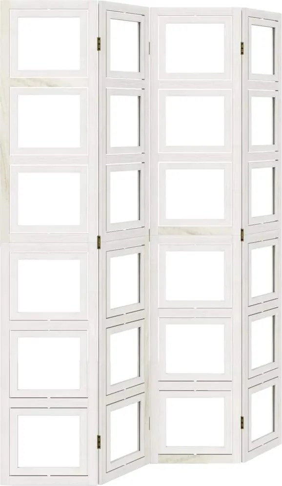 vidaXL Paravan cameră 4 panouri, alb, lemn masiv paulownia