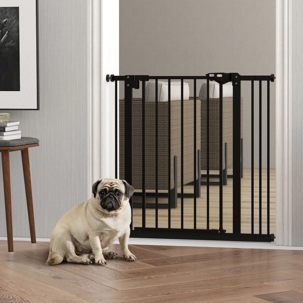 PawHut Poartă de Siguranță pentru Câini cu 2 Extensii, Lățime Reglabilă și Închidere Automată, 74-87x77 cm, Negru | Aosom Romania