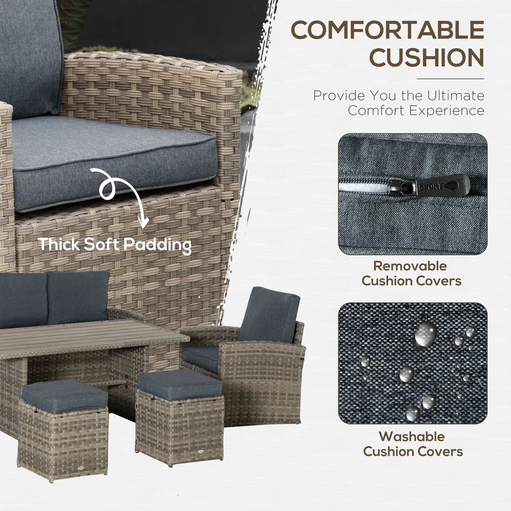 Outsunny Set Complet Mobila de Gradina, 6 Piese din Ratan PE, Include Perne Moi, Gri, Design Elegant pentru Exterior | Aosom Romania