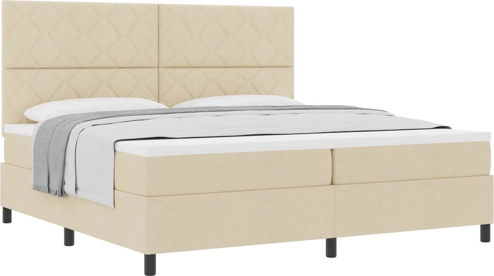 vidaXL Pat cu arcuri cu saltea cu headboard Crem 200 x 200 cm țesătură