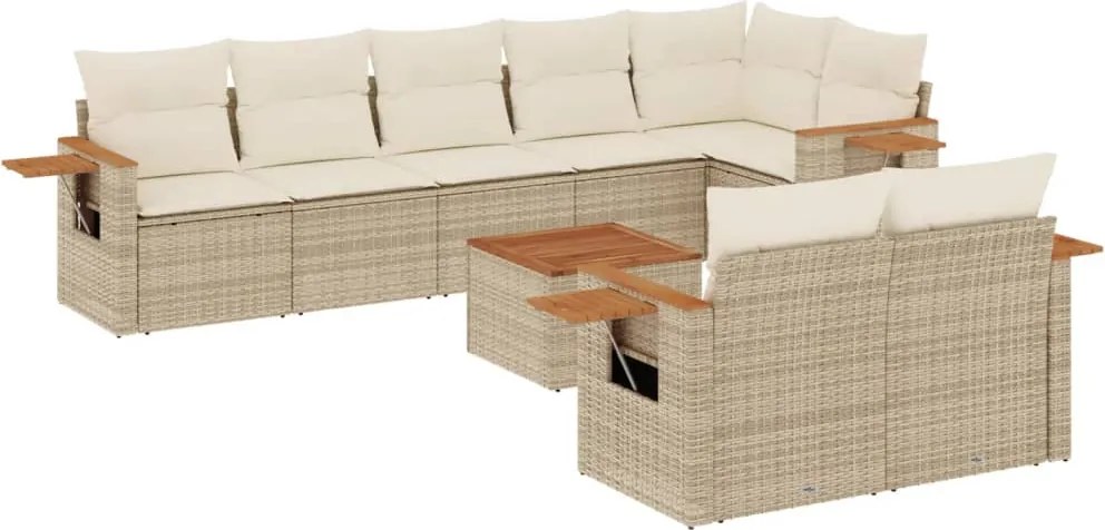 vidaXL Set canapele de grădină, 9 piese, cu perne, bej, poliratan
