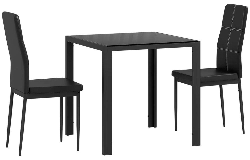 HOMCOM Set masă și scaune pentru 2 persoane, blat rectangular din sticlă, pentru bucătărie living acasă, negru | Aosom Romania