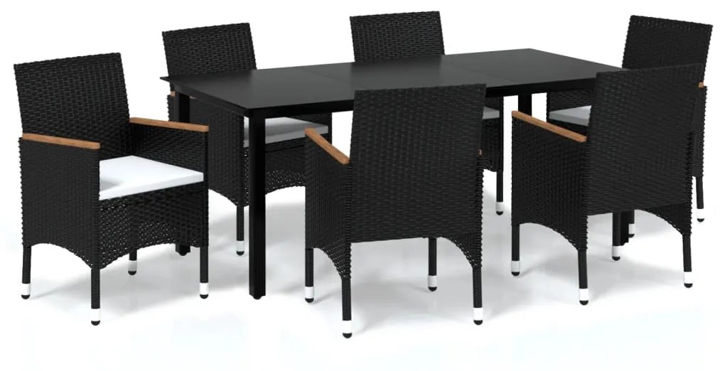 3095001 vidaXL Set mobilier de grădină cu perne, 7 piese, negru, poliratan