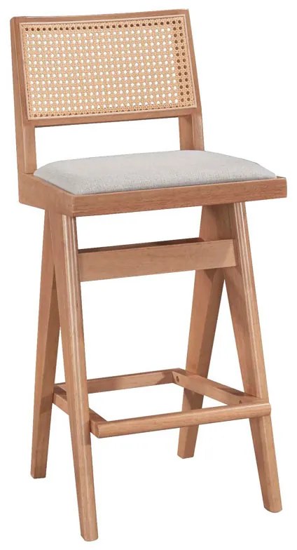 Scaun Bar Wilmor Lemn De Cauciuc Finisaj Nuc, Tapiterie Textila Gri