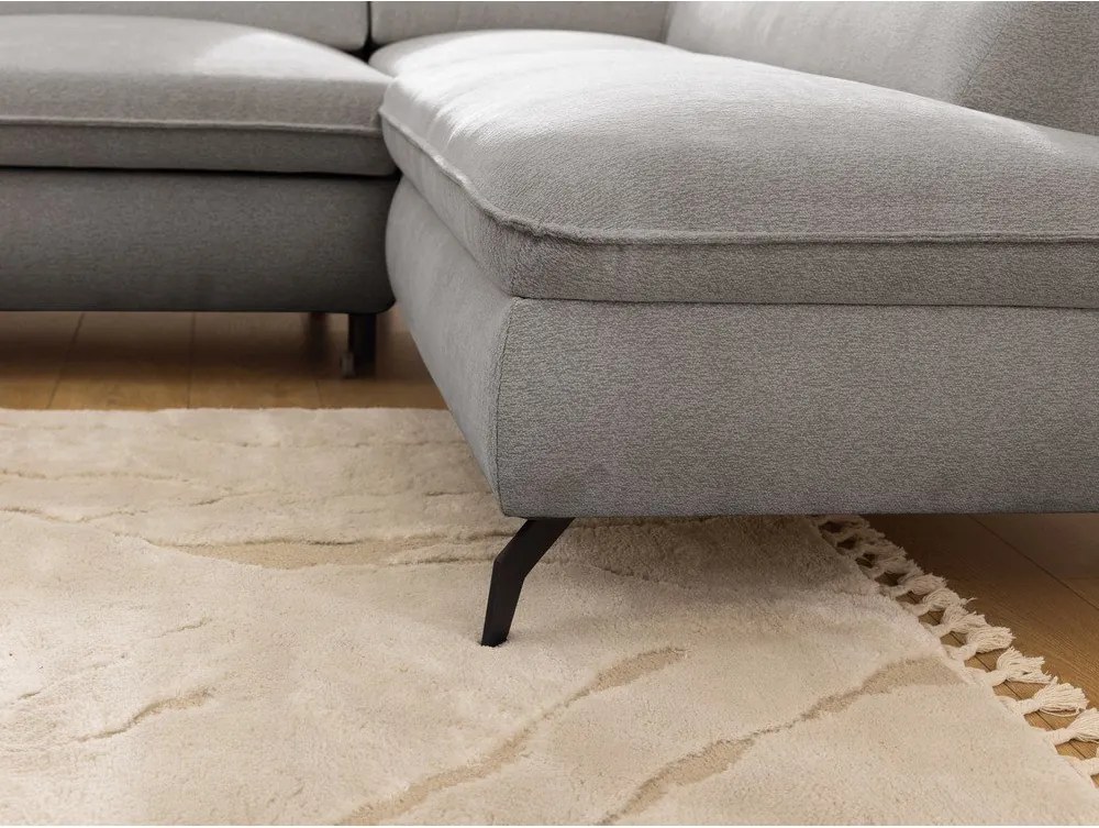 Colțar gri deschis cu tapițerie din chenille (cu colț pe partea dreaptă/în formă de ”L”) Marbeya – Ropez