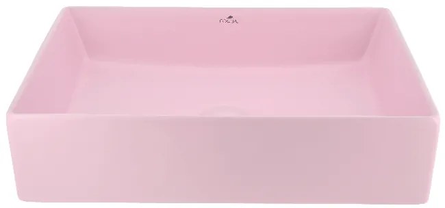 Lavoar baie dreptunghiular pe blat, roz mat, ventil inclus, Foglia, Color Roz mat