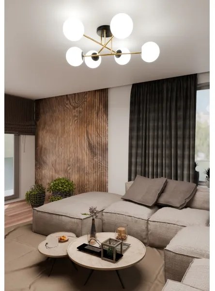 Lustră pe tijă MAGNUM 6xE14/10W/230V alb/auriu/negru