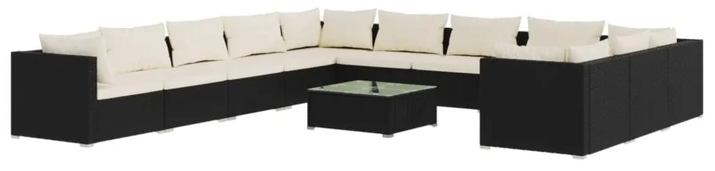 3102815 vidaXL Set mobilier de grădină cu perne, 12 piese, negru, poliratan