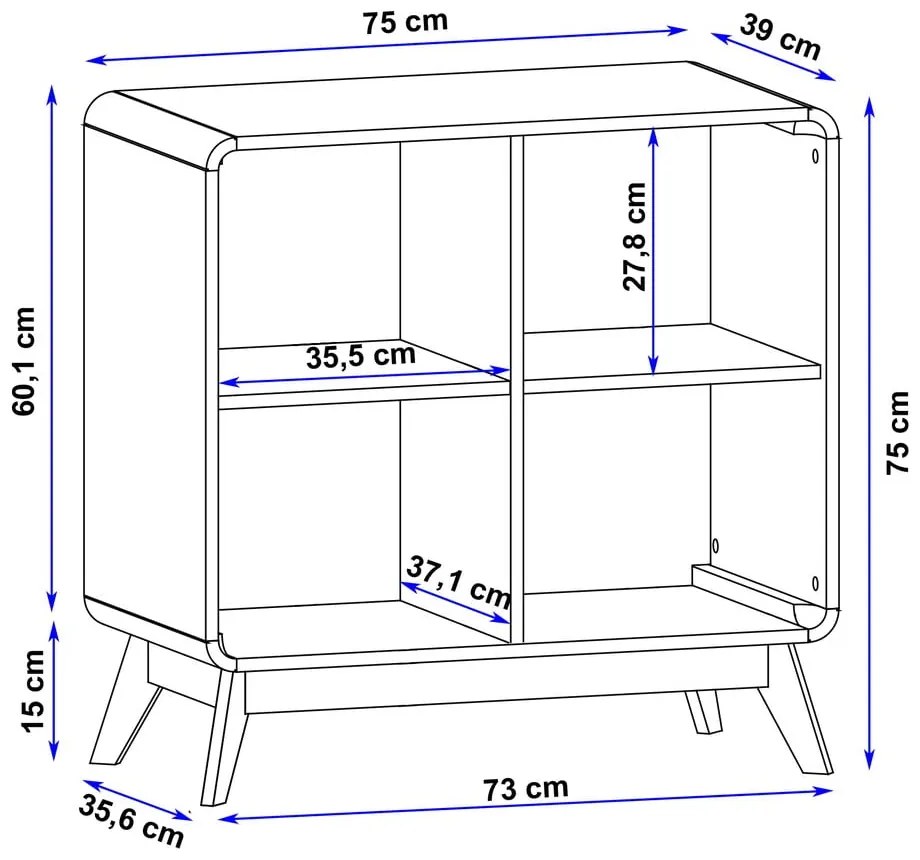 Bibliotecă în culoare naturală cu aspect de lemn de stejar 75x75 cm Caitlin – Støraa