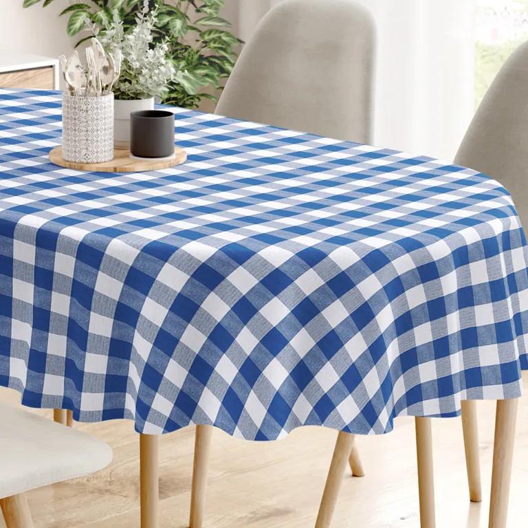 Goldea față de masă din 100% bumbac kanafas - carouri mari albastre și albe  - ovală 80 x 140 cm