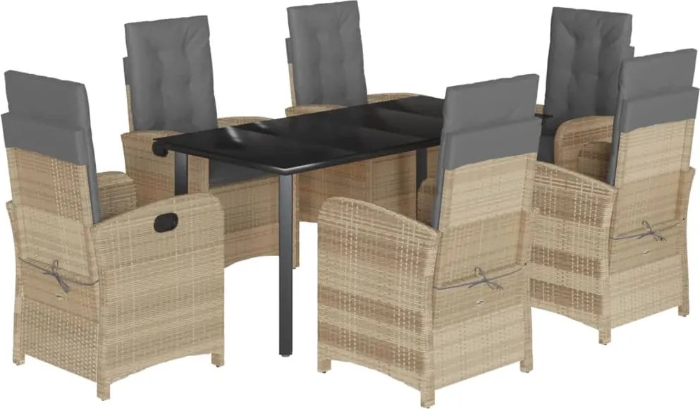 vidaXL Set mobilier pentru grădină, 7 piese, cu perne, bej, poliratan