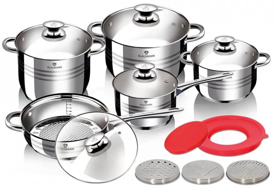 Set oale si tigai otel inoxidabil (15 piese) Gourmet Line Blaumann BL 3356