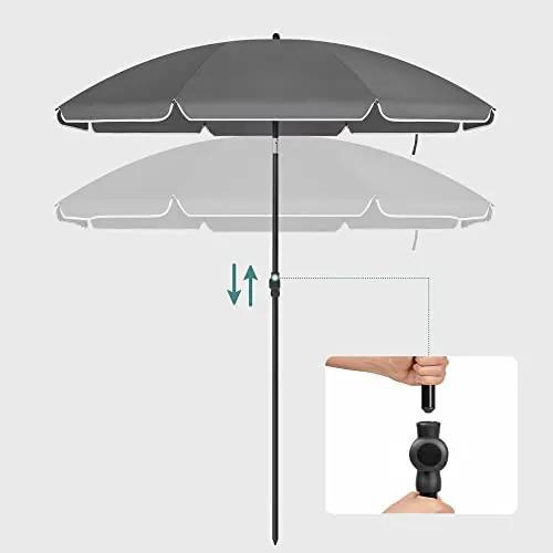 Umbrela de plaja / gradina cu sistem de inclinare, metal / textil, gri, Songmics