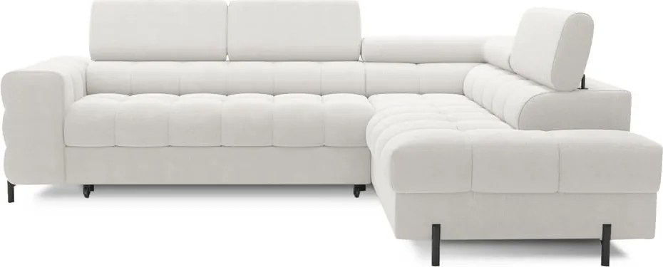 Colțar crem extensibil/cu spațiu de depozitare cu tapițerie din țesătură bouclé (cu colț pe partea dreaptă/în formă de ”L”) Ferucce – ELTAP