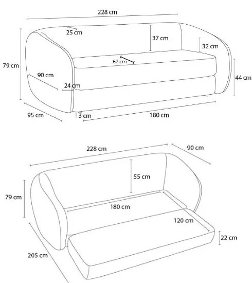 Canapea albastru-închis extensibilă cu tapițerie din chenille 228 cm Neyo – Bobochic Paris
