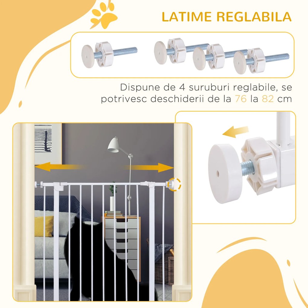 Poarta de Siguranta PawHut pentru Copii si Animale de Companie Alb 76x72-82cm | AOSOM RO