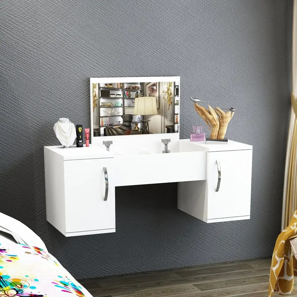 Masa toaleta suspendata cu oglinda, Laura Homs, 100 x 376 x 723 mm ,alb