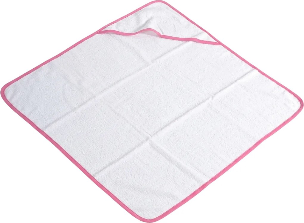Prosop pentru copii cu gluga BABY 75x75 cm, alb/roz