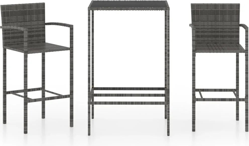 vidaXL Set mobilier bar de grădină, 3 piese, gri, poliratan