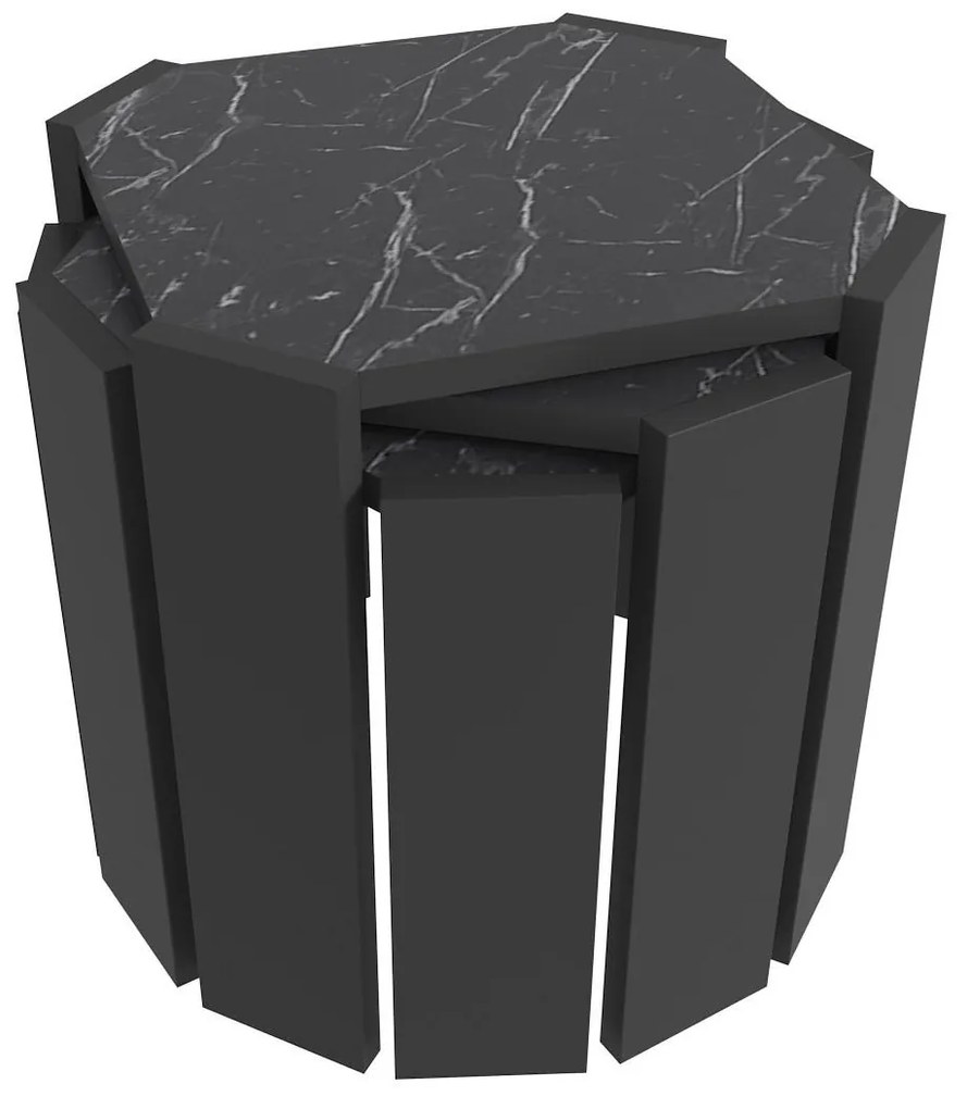 Set 3 măsuțe cafea Lorizolla (marmură negru + Negru). 1106452