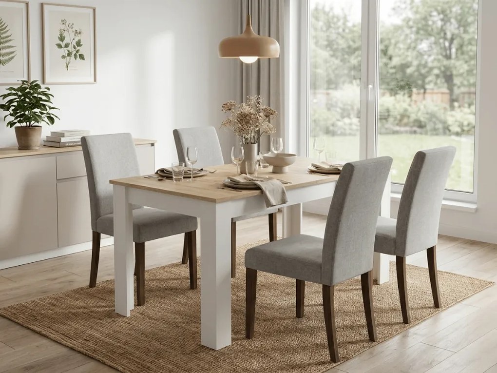 Masa extensibila de dining MADO 120/160x80 cm, alb/stejar sonoma