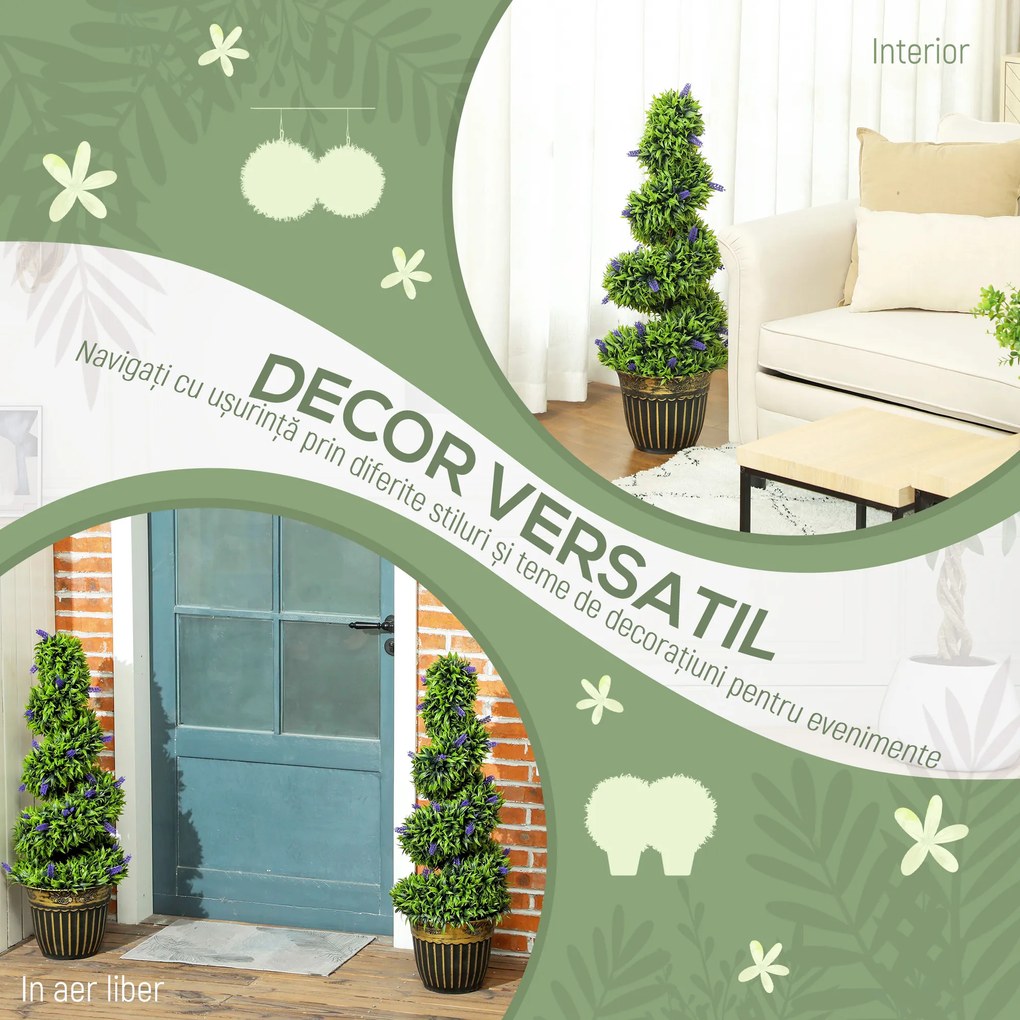 HOMCOM Set de Două Plante Artificiale Lavandă 90 cm | Aosom Romania