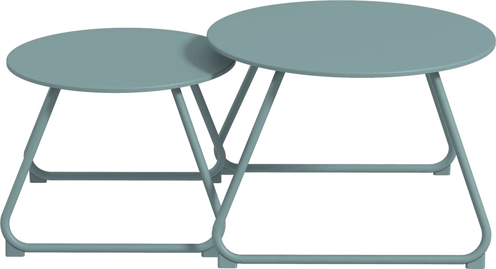 Outsunny Lot de 2 mese de cafea rotunde înglobabile de Grădină din metal epoxid, Masă de Apoiala Stabilă pentru exterior, Albastru | Aosom Romania