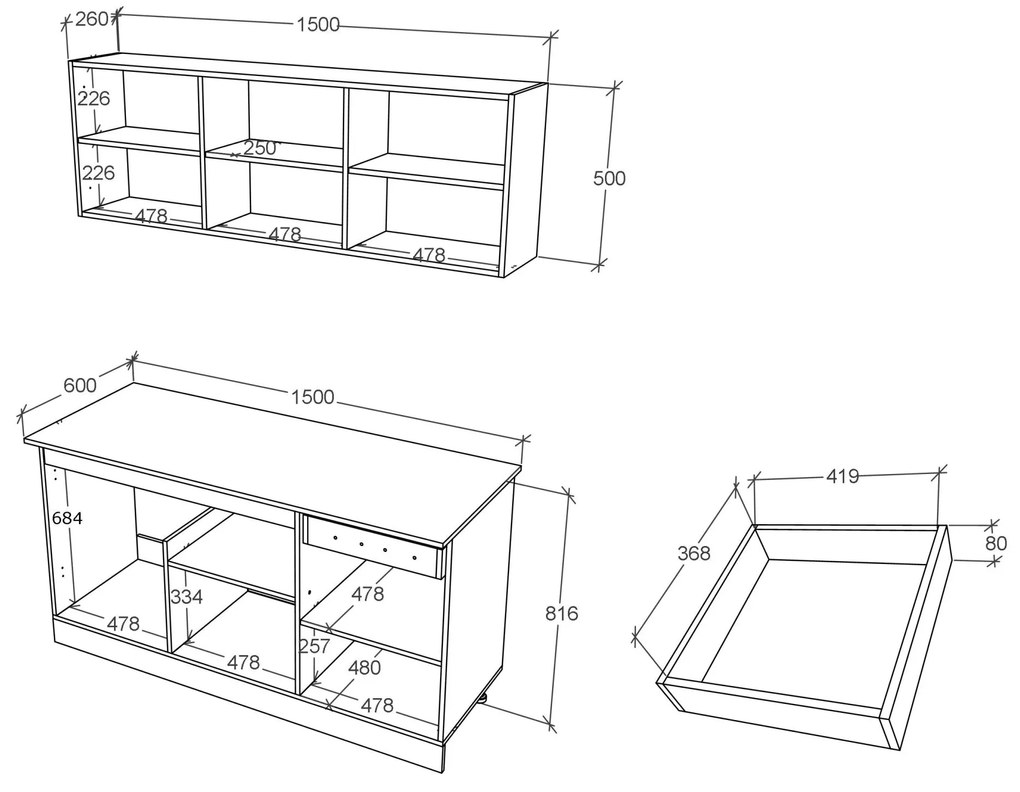 Bucatarie haaus Ronda, Antracit/Alb, L 150 cm