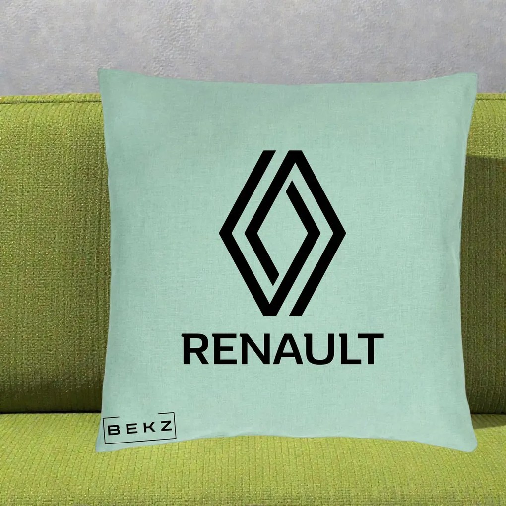 Perna Personalizata cu emblema Renault, 40x40 cm, Verde Menta, Husa Detasabila, Perna Inclusa, BEKZ®
